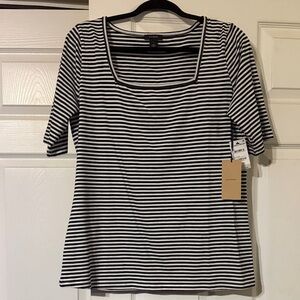 NWT Halogen Square Neck Black and White Striped Short Sleeve Top